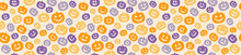 Wrapping Paper With Funny Jack O Lanterns. Vector.