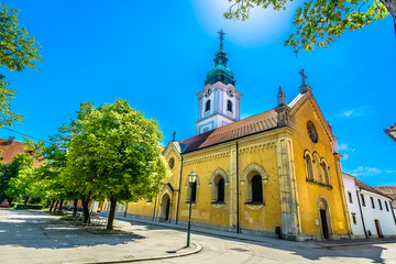 Wall Mural - Karlovac town baroque architecture. / Scenic view of  baroque architecture street in Karlovac town, croatian travel destination.