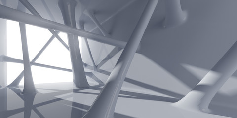 Aufkleber - Abstract of futuristic architectural structure with sun light cast the shadow on wall and floor,White smooth design space. 3D rendering