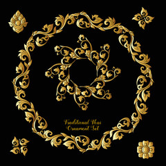 Poster - Set of gold decorative elements of traditional Thai ornament. 