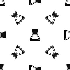 Poster - Open scanner pattern repeat seamless in black color for any design. Vector geometric illustration