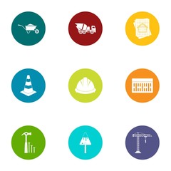 Poster - Concrete mixer icons set. Flat set of 9 concrete mixer vector icons for web isolated on white background