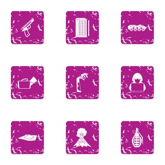 Poster - Urban attack icons set. Grunge set of 9 urban attack vector icons for web isolated on white background