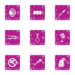 Poster - Meal day icons set. Grunge set of 9 meal day vector icons for web isolated on white background