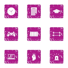 Poster - Game magazine icons set. Grunge set of 9 game magazine vector icons for web isolated on white background