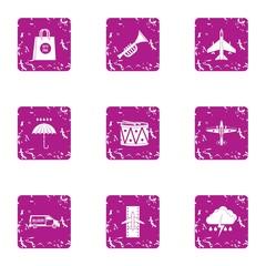 Poster - Aviatransportation icons set. Grunge set of 9 aviatransportation vector icons for web isolated on white background