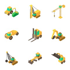 Poster - Men machinery icons set. Cartoon set of 9 men machinery vector icons for web isolated on white background