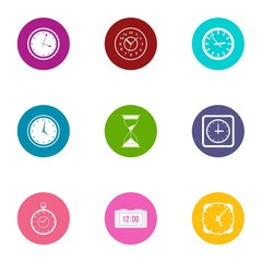 Poster - Timepiece icons set. Flat set of 9 timepiece vector icons for web isolated on white background