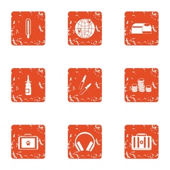 Poster - Individual icons set. Grunge set of 9 individual vector icons for web isolated on white background
