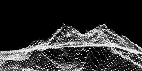 Poster - Big data visualization. Sound wave. Equalizer for music. Futuristic technology. Big Data Particle Flow Visualisation. Abstract digital landscape
