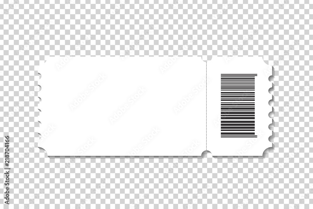 Vector realistic isolated cinema ticket template for decoration and covering on the transparent background. - obrazy, fototapety, plakaty 