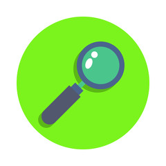 Poster - colored magnifier in green badge icon. Element of science and laboratory for mobile concept and web apps. Detailed magnifier icon