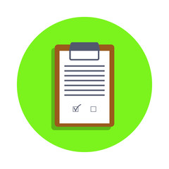 Poster - colored checklist in green badge icon. Element of science and laboratory for mobile concept and web apps. Detailed checklist icon