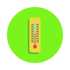 Poster - colored thermometer in green badge icon. Element of science and laboratory for mobile concept and web apps. Detailed thermometer icon