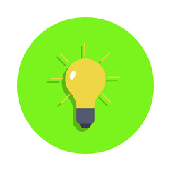 Poster - colored a burning light bulb in green badge icon. Element of science and laboratory for mobile concept and web apps. Detailed a burning light bulb icon