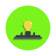 Poster - colored a burning light bulb in green badge icon. Element of science and laboratory for mobile concept and web apps. Detailed a burning light bulb icon