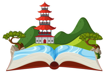 Wall Mural - Asian building in nature open book