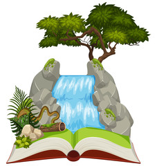 Wall Mural - natural waterfall on open book