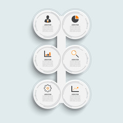 Poster - Template Timeline Infographic colored horizontal numbered for six position can be used for workflow, banner, diagram, web design, area chart