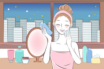 Canvas Print - cute cartoon skin care woman