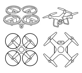 Sticker - Drone silhouette icons set. Vector illustration.