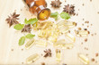 © ANUCHID - Fish oil capsules with omega 3 and vitamin D spread out of a  brown glass bottle on wooden texture, healthy diet concept.