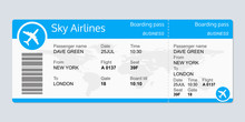 Plane Ticket Template. Airplane Flight Ticket Blank. Boarding Pass. Vector Illustration.