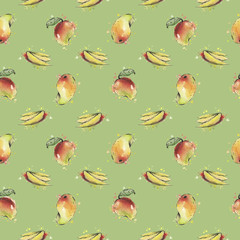 Wall Mural - Watercolor mango pattern