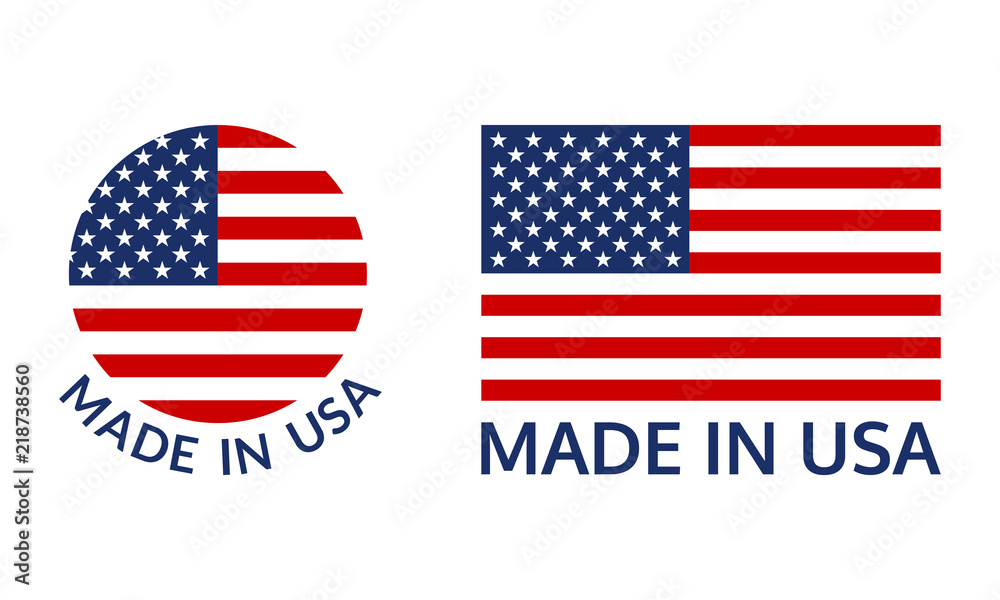Made in USA logo or label set. US icon with American flag. Vector illustration. - obrazy, fototapety, plakaty 
