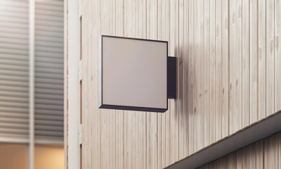 Wall Mural - Blank white company store sign board mock up on a wall. 3D Rendering