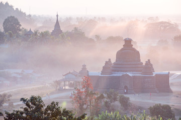 Buddha temple in the sunset dawn