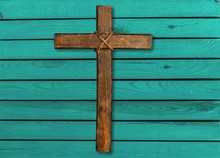 Holy Wooden Cross Isolated On White Background