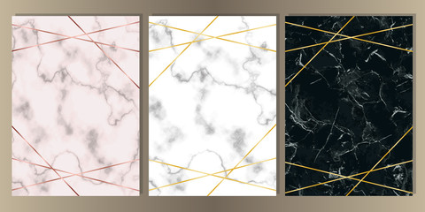 Wall Mural - Marble A4 Card with Gold Line Set