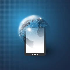 Poster - Cloud Computing Design Concept with Earth Globe and Tablet PC - Digital Network Connections, Technology Background, Vector Design