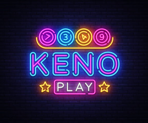 Keno Lottery neon sign vector. Lotto Design template neon sign, Casino, celebration light banner, neon signboard, nightly bright advertising, light inscription. Vector illustration