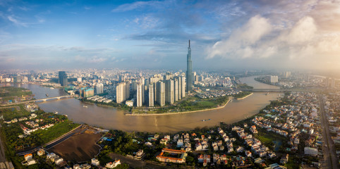 Wall Mural - aerial view of ho chi minh city skyline and skyscrapers in center of heart business at ho chi minh c