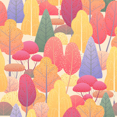 Wall Mural - Seamless Pattern with Autumn Trees and Bushes