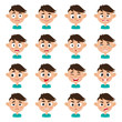 Cute boy face expression, cartoon vector set isolated on white