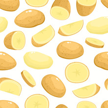 Vector Seamless Pattern With Cartoon Potato Isolated On White.