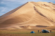 Tourist camp near  barkhan in Mongolia sandy dune desert Mongol Els