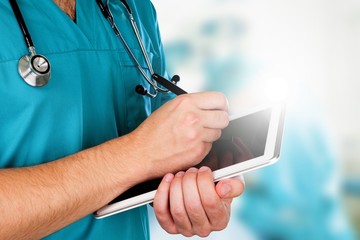 Canvas Print - Doctor with digital laptop.