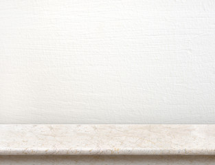 Poster - Empty cream marble table top with white concrete wall,Mock up for display or montage of product,use as background.