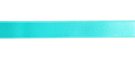 Turquoise satin ribbon on white background