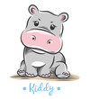 Vector illustration of a cute, funny Baby little hippo