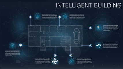 Aufkleber - Collection with intelligent home. Intelligent home. Infographic. Futuristic screen hud concept. Future technology display design. Science icon. Hud ui app.