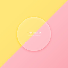 Poster - Transparent matte glass vector round shape. Material flat design element concept on minimal colorful yellow pink background.