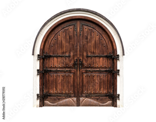 Fotomural Wooden antique gate isolated on a white background.