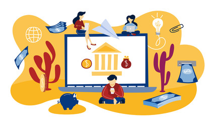 Wall Mural - Online banking concept. Making digital financial operations