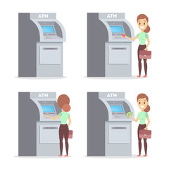 Wall Mural - Woman using ATM machine and gets money