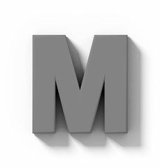 Wall Mural - letter M 3D medium gray isolated on white with shadow - orthogonal projection